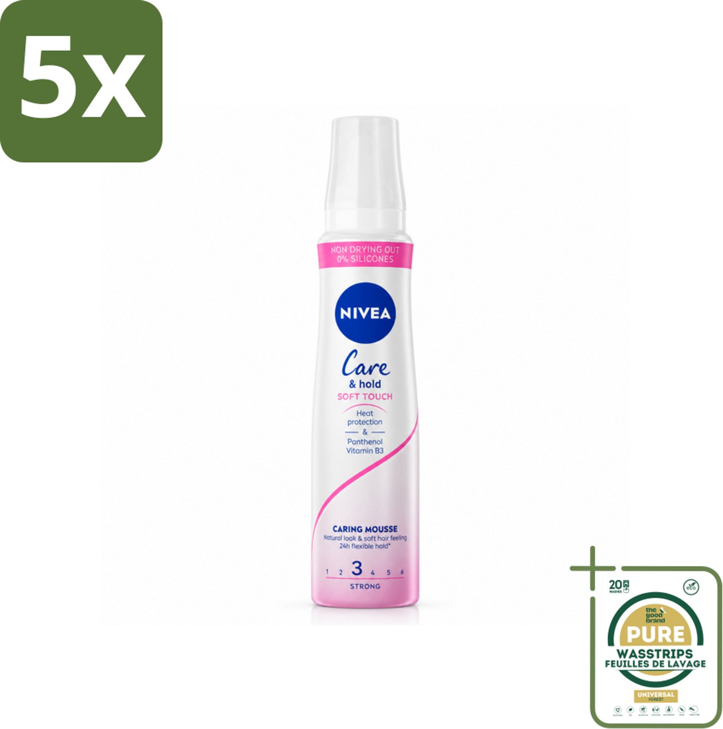 5 x NIVEA - Haarschuim - Verzorging & Stevigheid Zachte Aanzet - 24 Uur Lang Bescherming - 250 ml - Wasstrips - Haarmousse - Haarverzorging - Haarfixatie - Panthenol - Vitamine B3