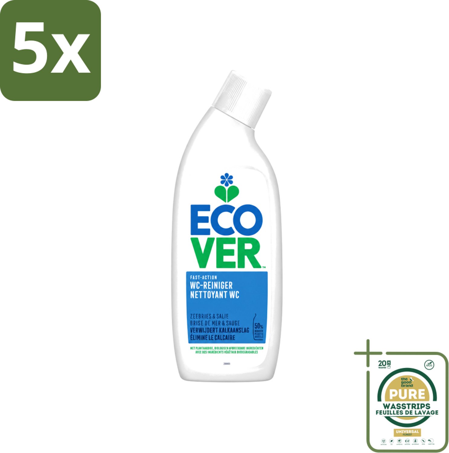 5 x Ecover - Toiletreiniger - Zeebries & Salie - 750 ml - Wasstrips - Toiletreiniger - Zeebries En Salie - Ontkalken - Reinigen - Natuurlijke Geur