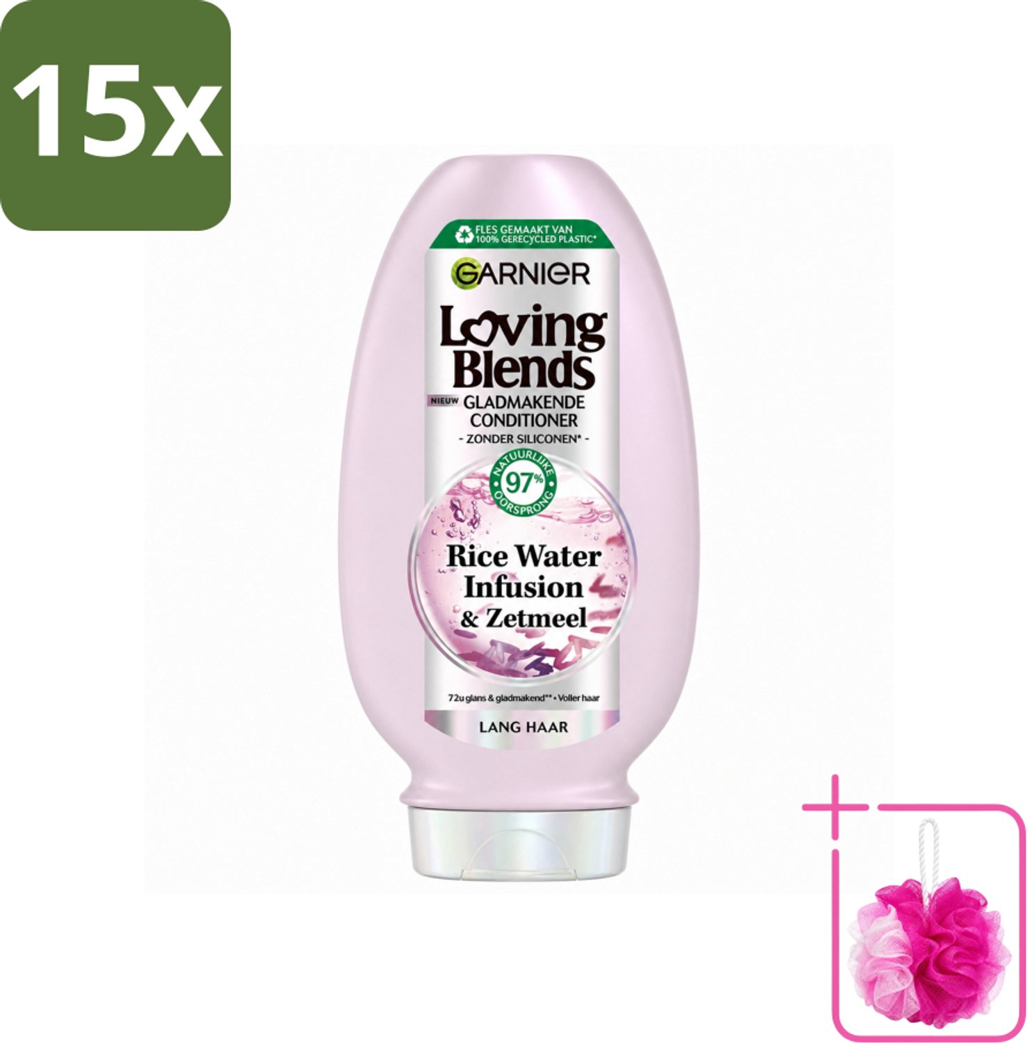 15 x Garnier - Loving Blends Rice Water Infusion - Conditioner - Glans & Zachtheid - Lang Haar - 250 ml - Bulkverpakking - Haarverzorging - Douchemop - Glans