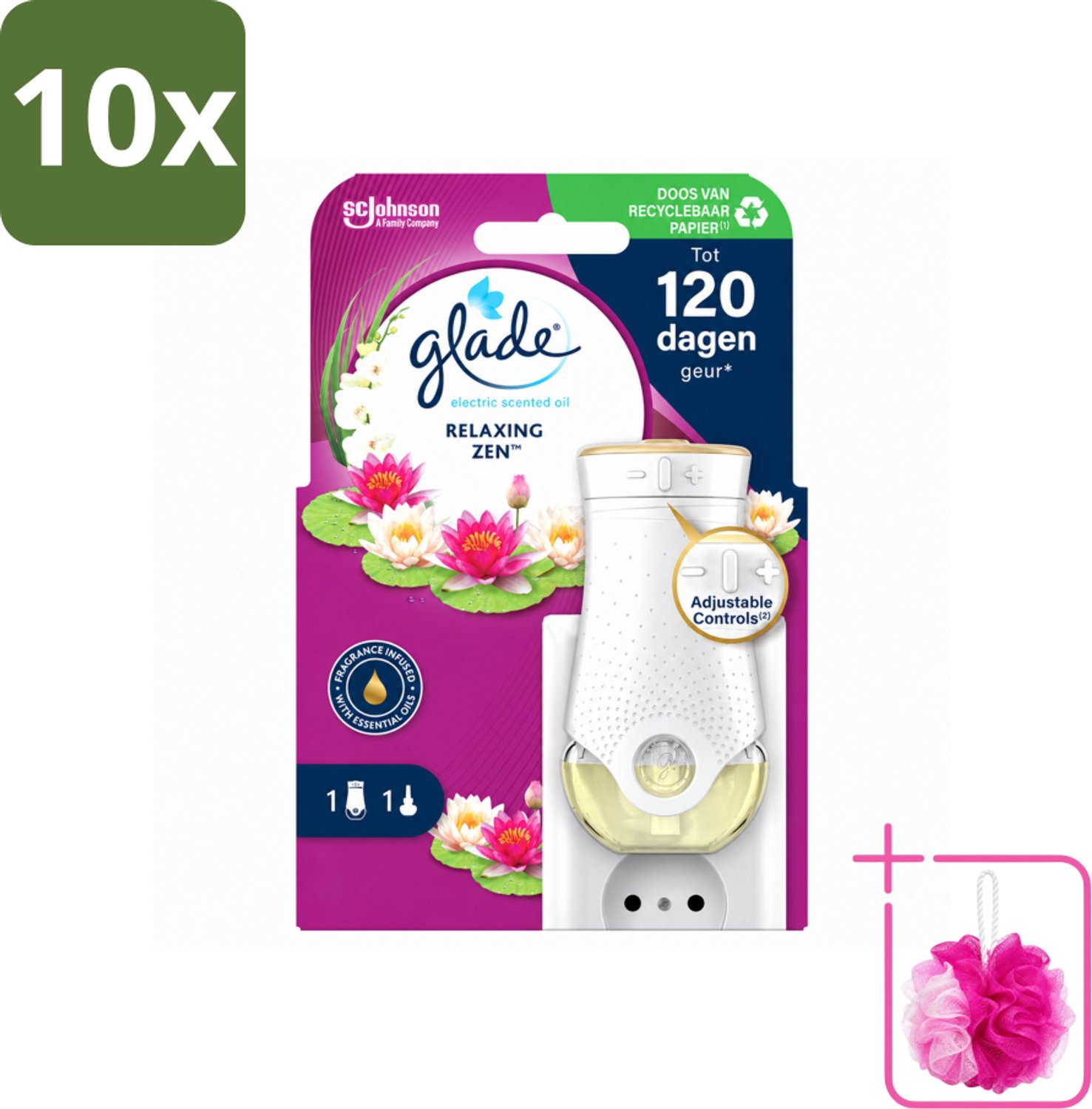 10 x Glade - Houder Elektrische Olie - Relaxing Zen - Bulkverpakking - Relaxatie - Douchemop - Ontspanning