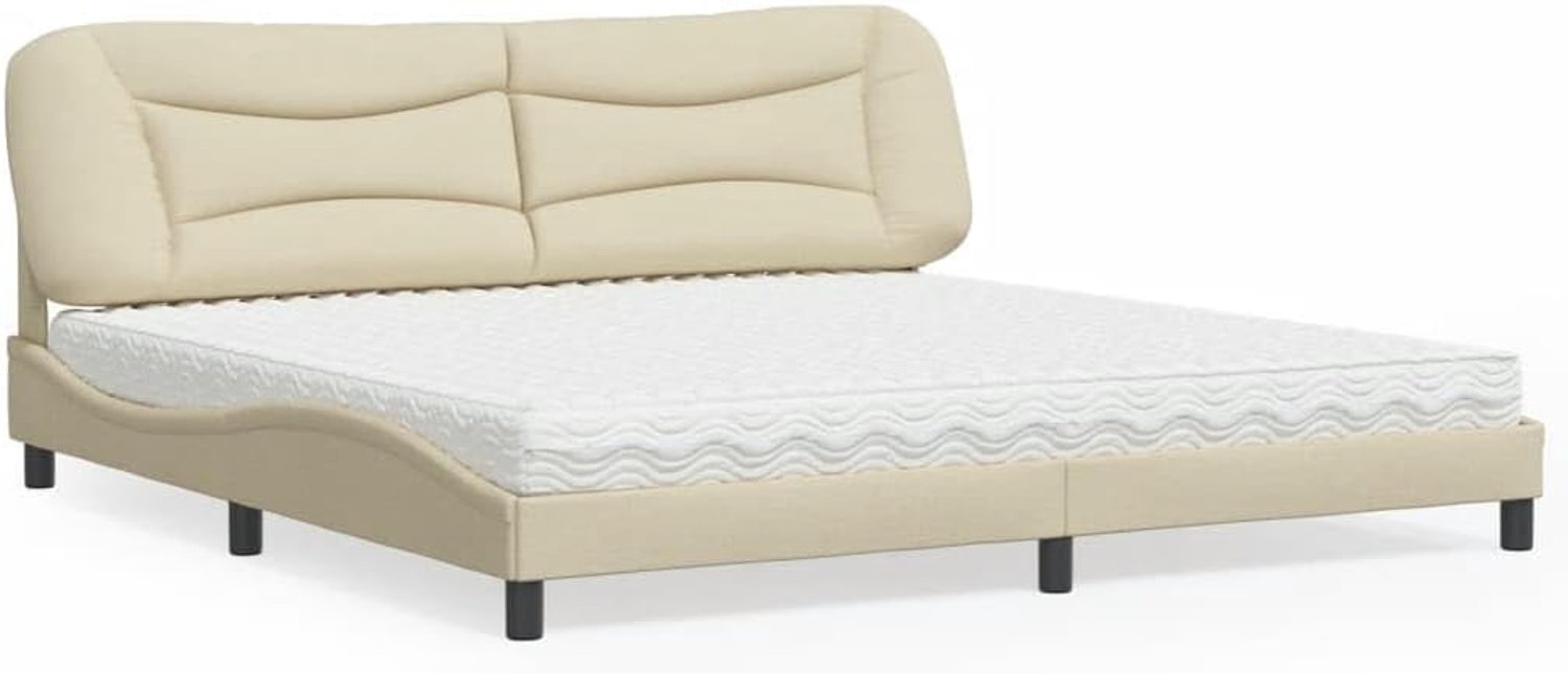 Bed met matras Hvar crème, 200x200 cm, stof, lattenbodem, hoofdeinde, slaapsysteem