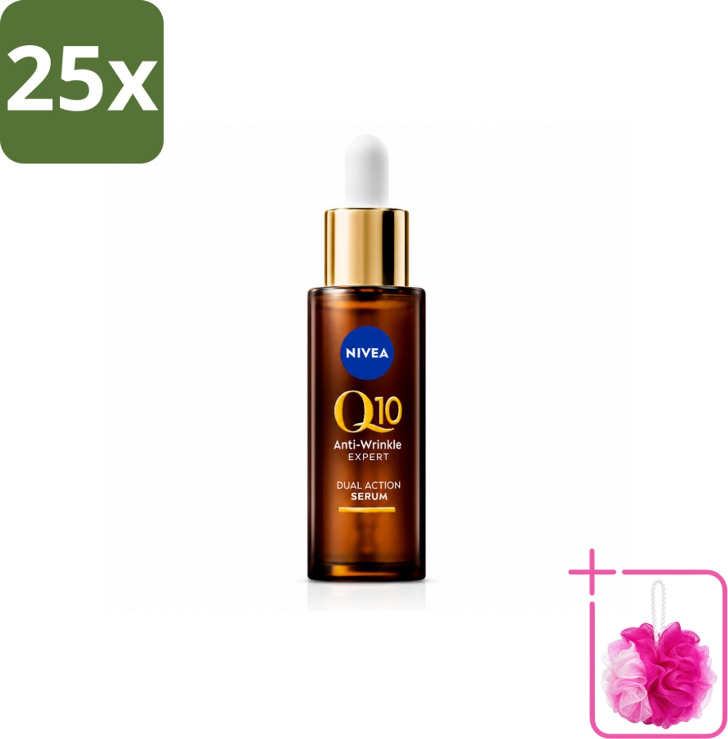 25 x NIVEA - Gezichtsserum - Q10 Dubbele Werking Anti-Rimpel - Dubbele werking - Vermindert & voorkomt rimpels - 30 ml - Bulkverpakking - Anti-aging serum - Douchemop - Rimpel serum