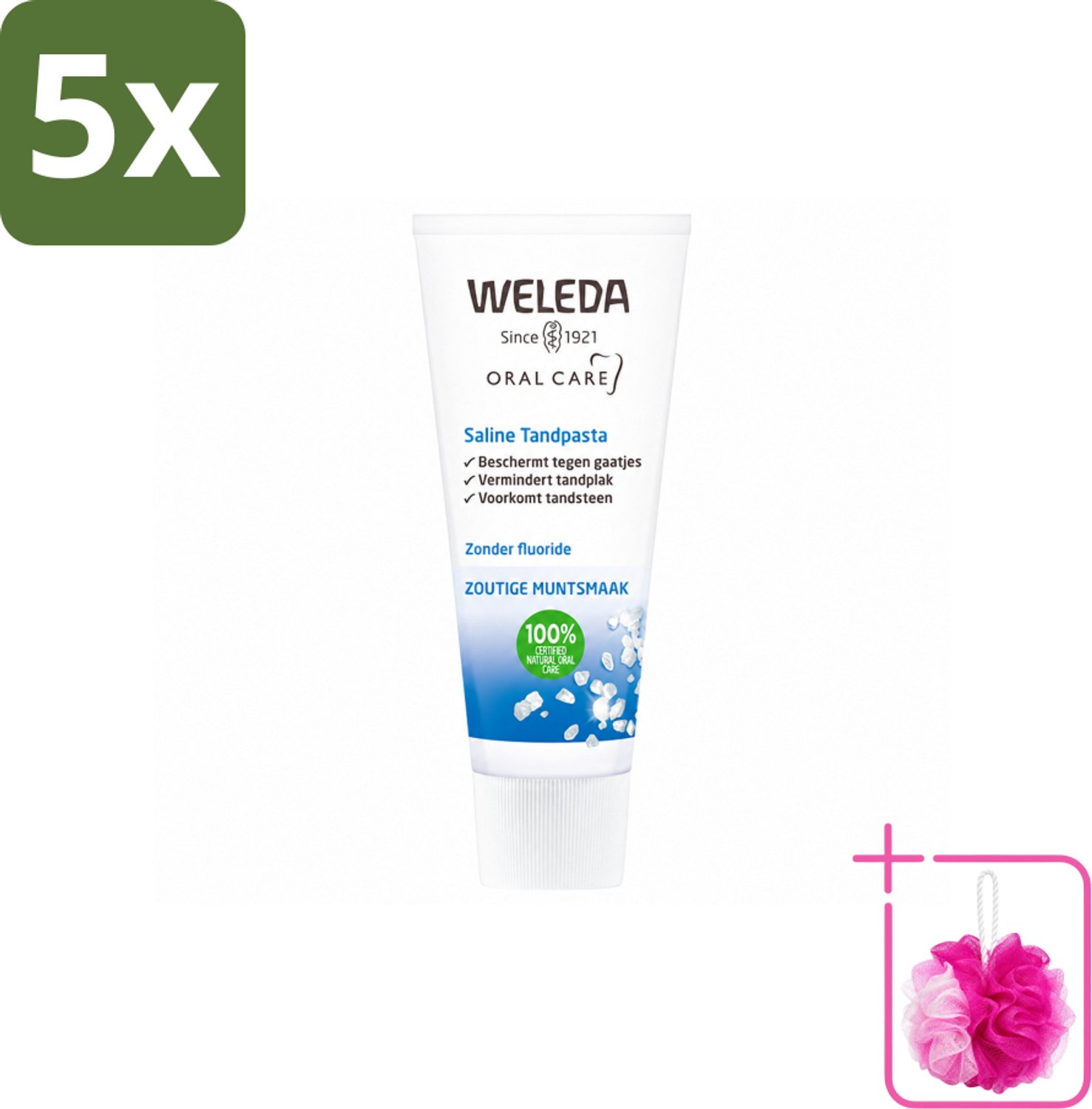 5 x WELEDA - Tandpasta Saline - 75ml - Bulkverpakking - Tandpasta - Douchemop - Zeezout