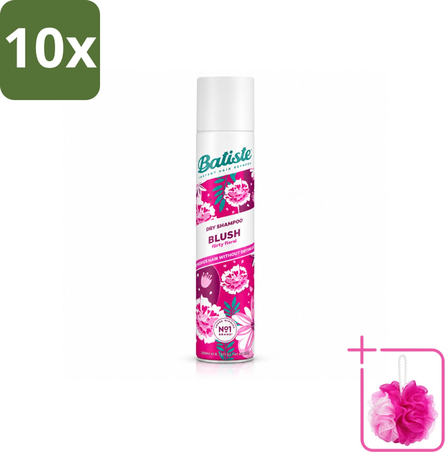 10 x Batiste - Blush - Droogshampoo - Bloemige Geur - Frist Op en Geeft Textuur - 200ml - Bulkverpakking - Droogshampoo - Douchemop - Haar opfrissen