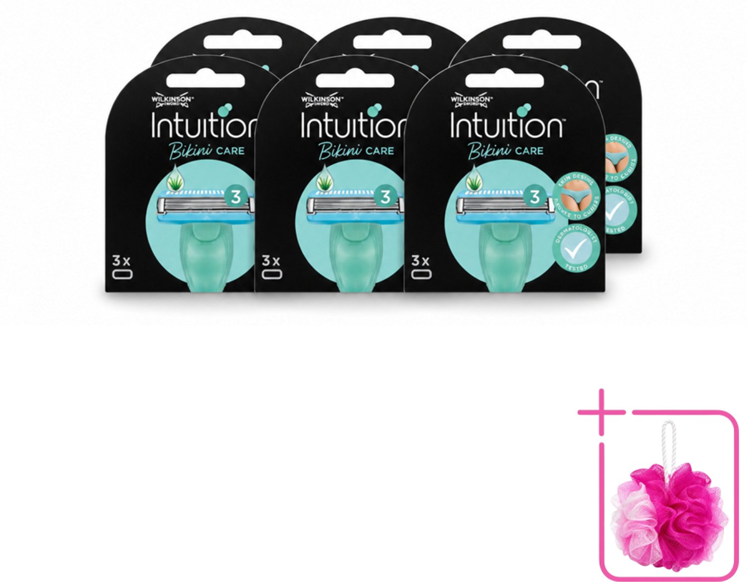 6 x Wilkinson Intuition - Navulmesjes - Bikini Care Duo - Praktisch - 3 mesjes - Bulkverpakking - Intieme zone scheren - Douchemop - Gevoelige huid scheren