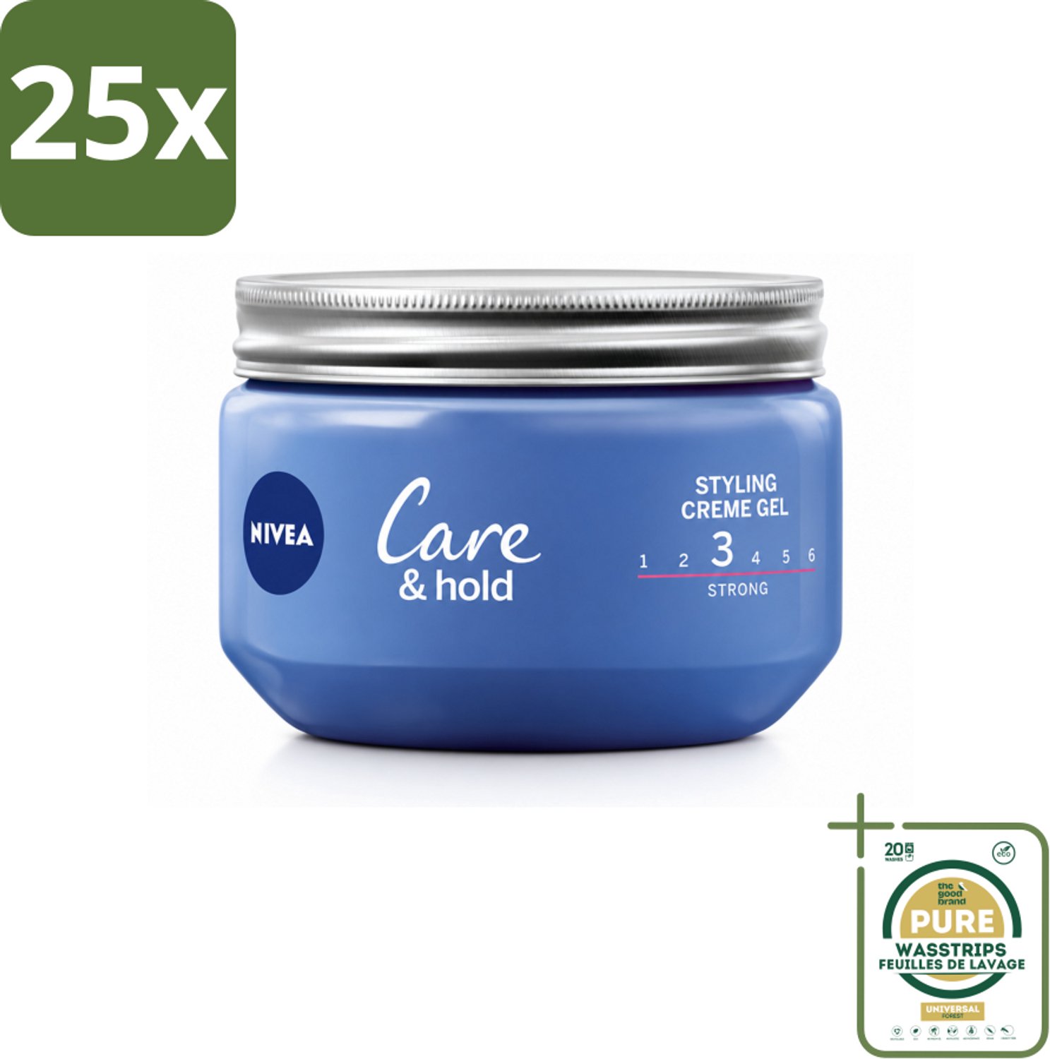 25 x NIVEA - Stylingscrèmegel - Verzorging & Stevigheid - Reinigt Onmiddellijk De Poriën - 150 ml - Wasstrips - Haarkleur - Haarkleur Vasthouden - Haarkleur Verzorgen - Haarkleur Verzorging - Haarkleur Fixeren