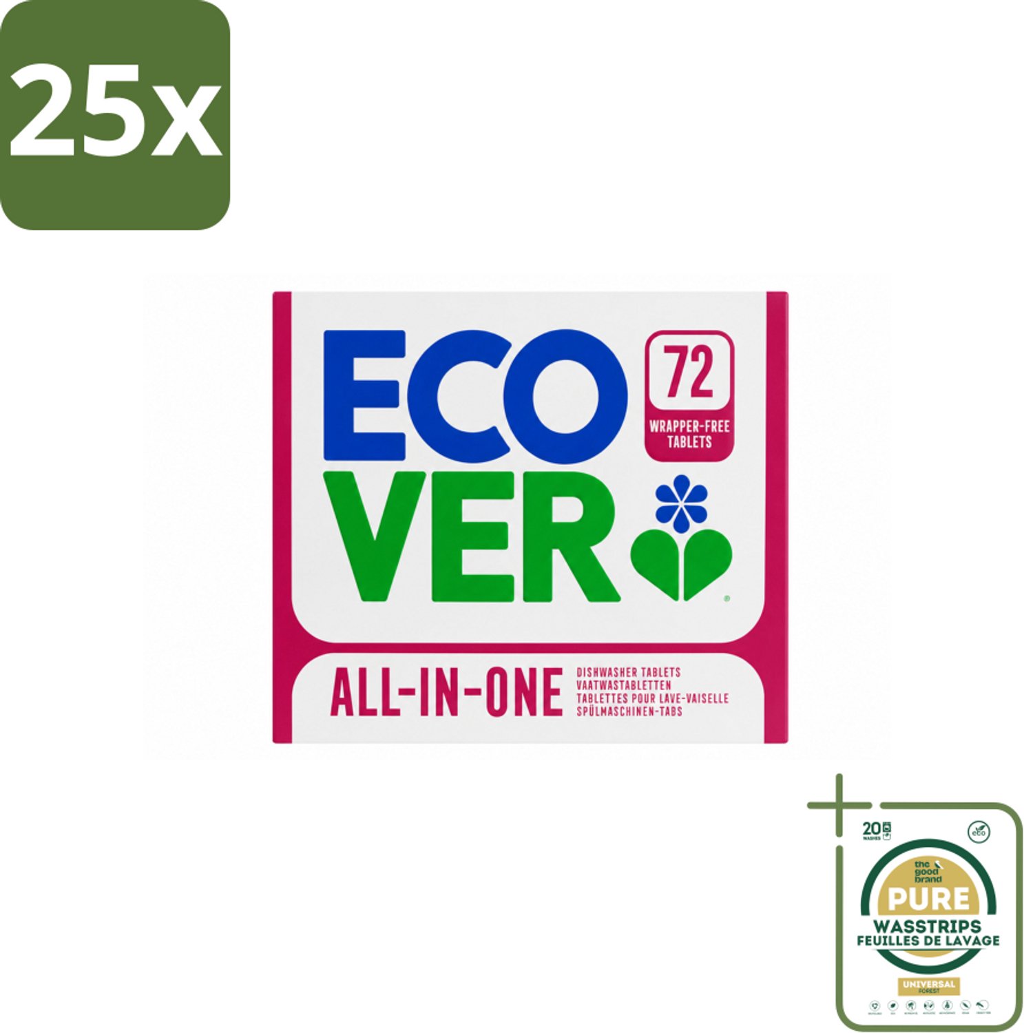 25 x Ecover - Vaatwastabletten All-in-One - Lemon & Mandarin - 72 Tabs - Wasstrips - Vaatwasmiddel - Vaatwastablet - Citroen En Mandarijn - Duurzaam Schoonmaken - Plantaardig Reinigen