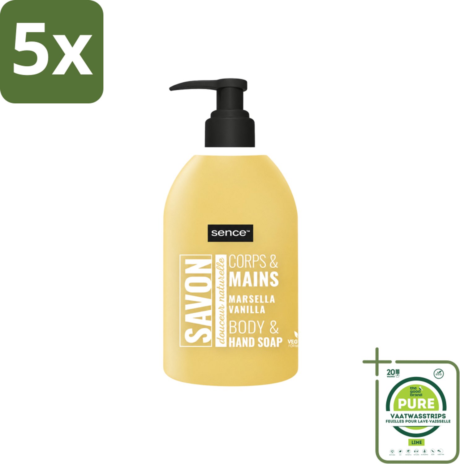 5 x Sence - La Maison Du Savon De Marseille - Handzeep - Vanille - Hygiënisch - 500 ml - Grootverpakking - Vaatwasstrips - Handzeep Vanille - Hygiëne - Handwassen - Zeep - Marseille Zeep