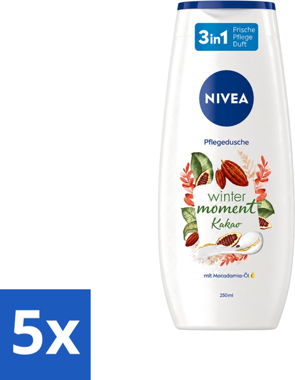 5 x Nivea - Douchegel - Winter Moment Cacao - 250 ml - Voordeelverpakking - 5 stuks