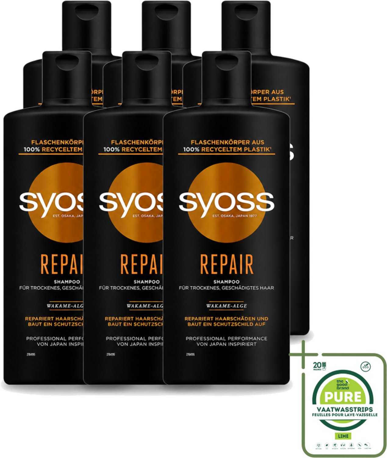 6 x Syoss Repair Shampoo - Shampoo - Herstel - 440 ml - Grootverpakking - Vaatwasstrips - Herstel Haar - Beschadigd Haar - Haar Herstellen - Haar Verzorgen - Haar Versterken