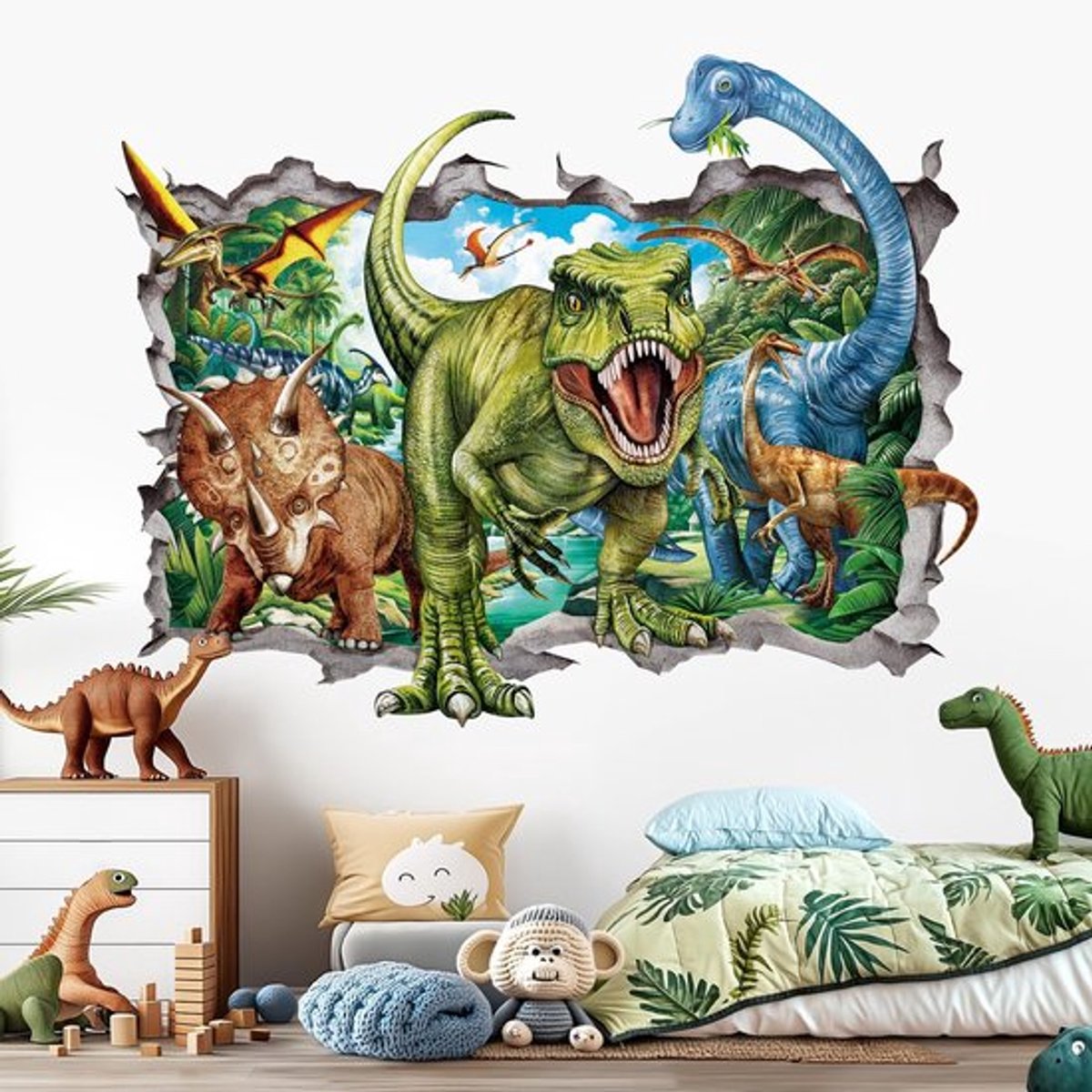 Onf3 - 3D Dinosaur Wall Stickers - Dino Jungle Decoratie - Multicolour