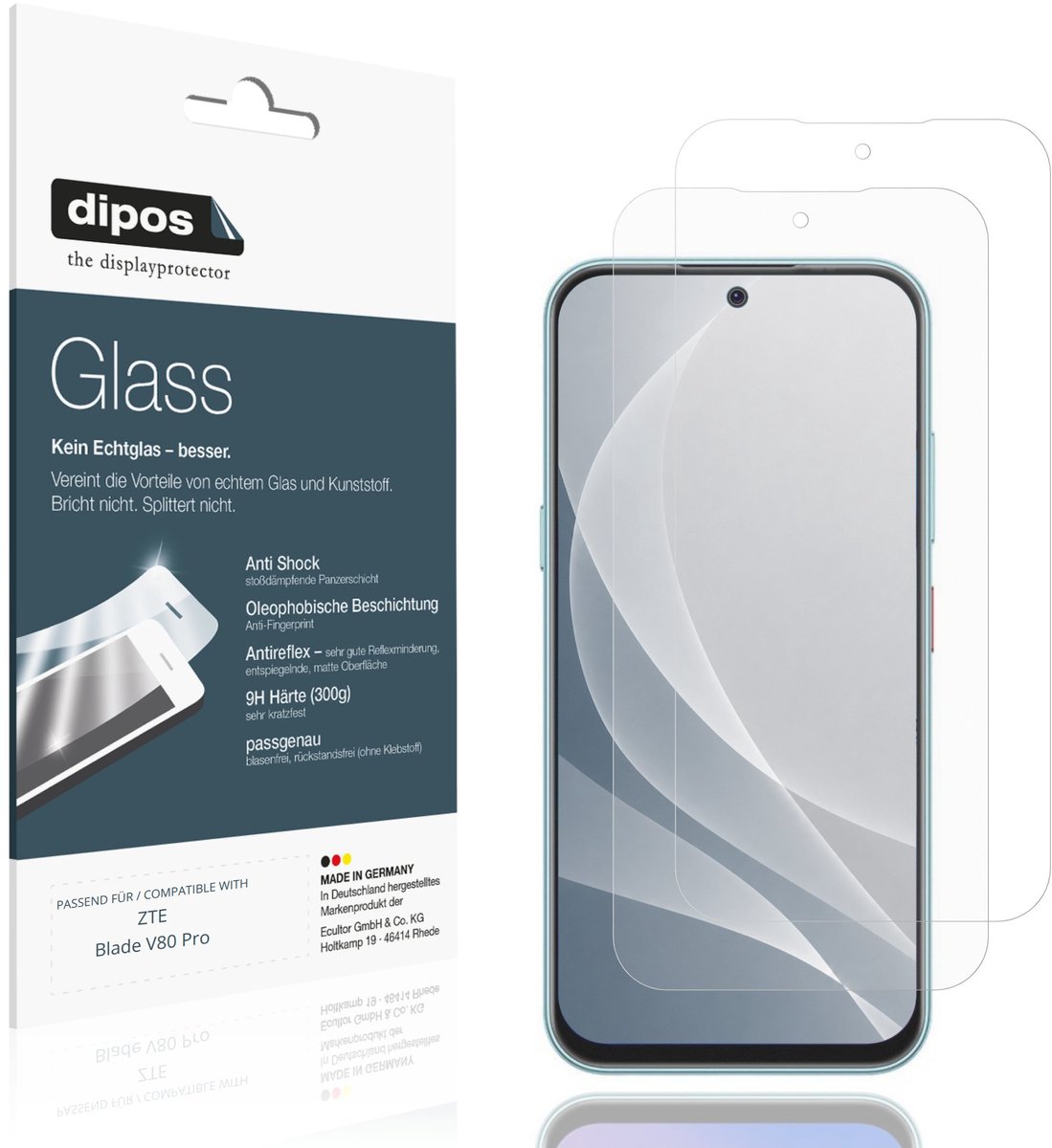 dipos – 2x Matte Pantserfolie geschikt voor ZTE Blade V80 Pro | 9H Screenprotector