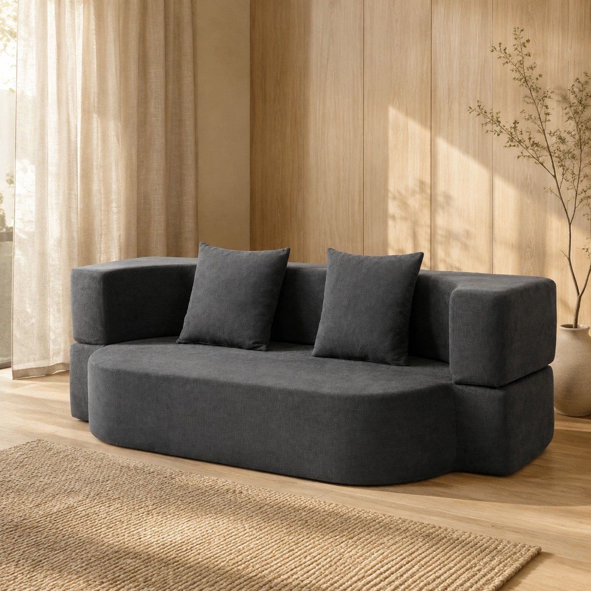REDOM - Slaapbank - 2-zits - Klapbare rugleuning - Schuimvulling - Chenillelook - Polyester - Donkergrijs - 190 x 80 x 60 cm