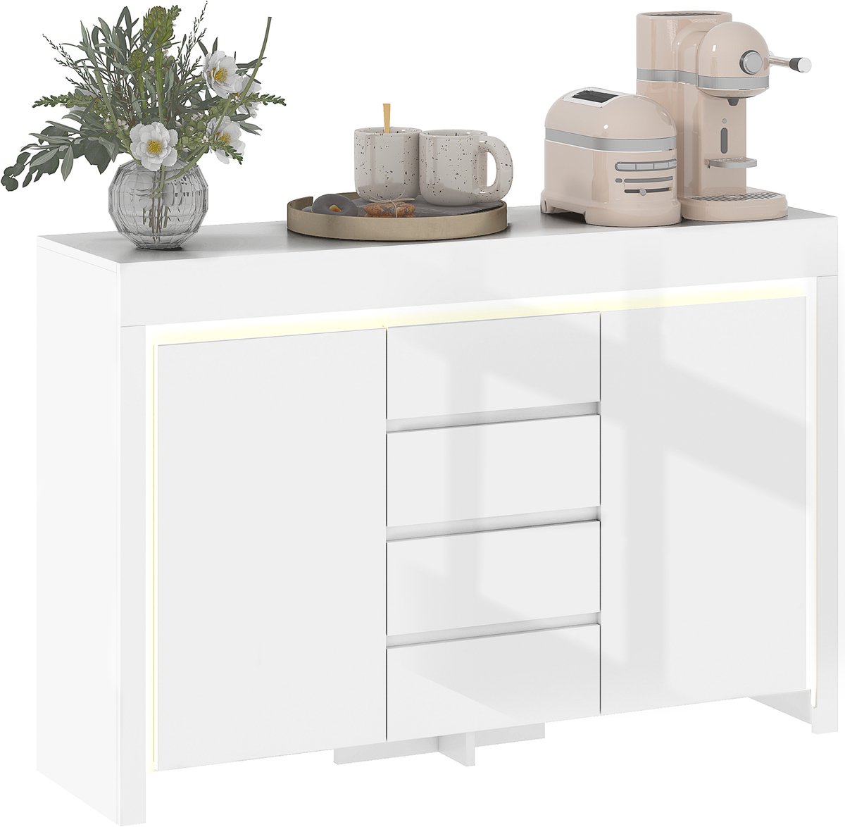 Homcom Dressoir - MDF - 120x34x80cm - Wit gelakt
