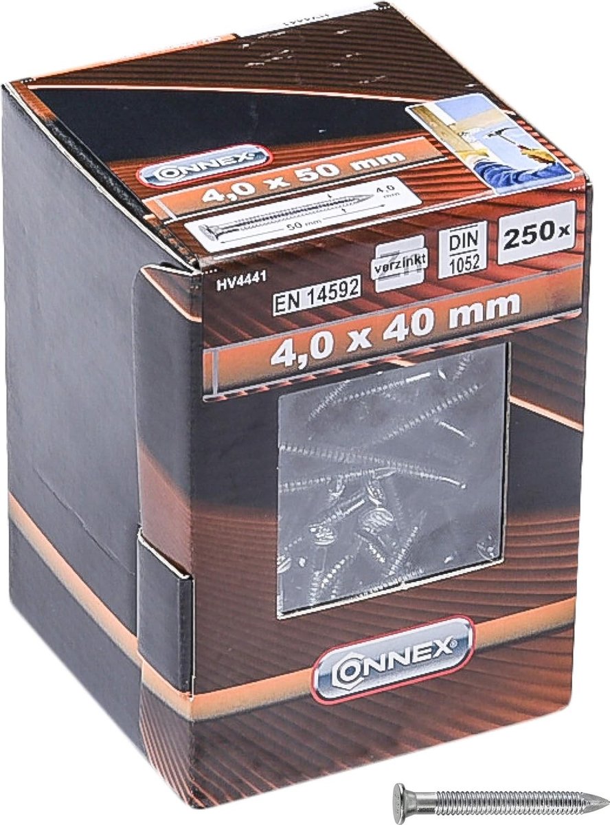 Daknagels - Verzinkt - 4,0 x 40 mm - 250 stuks - Geprofileerde Schacht voor Houten Verbindingen