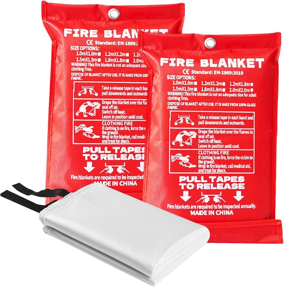 Brandblusdeken Set van 2, 100 x 100 cm, Vlamvertragend, Warmtebestendig, Geschikt voor Huishoudens en Keukens, DIN EN 1869:2019 Getest, Veiligheid en Brandpreventie