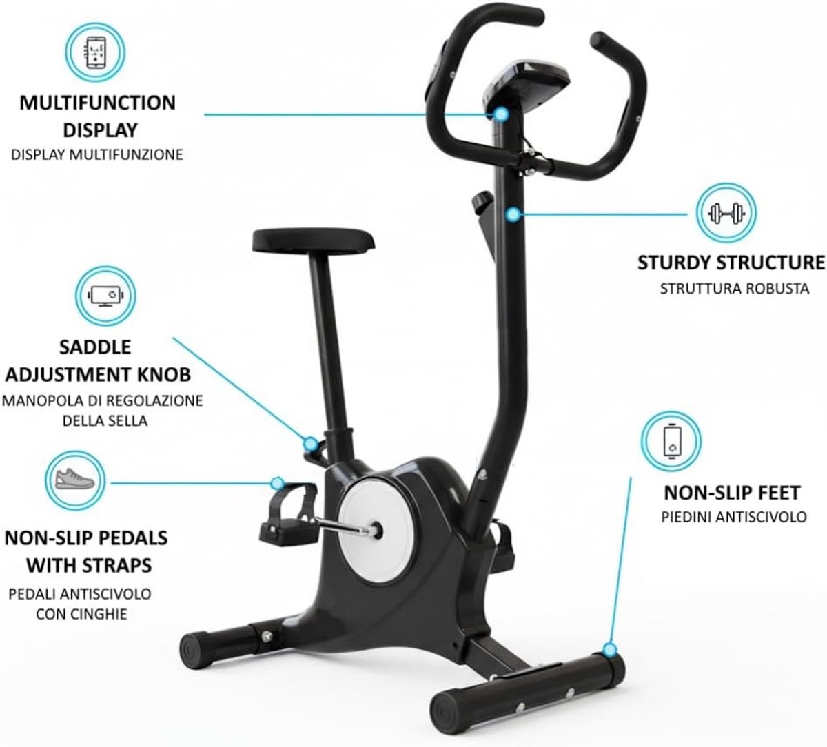 Hometrainer - Zwart - 62 x 41 x 102 cm - Verstelbare Weerstand met Hartslagsensoren - Voor Thuis Fitness