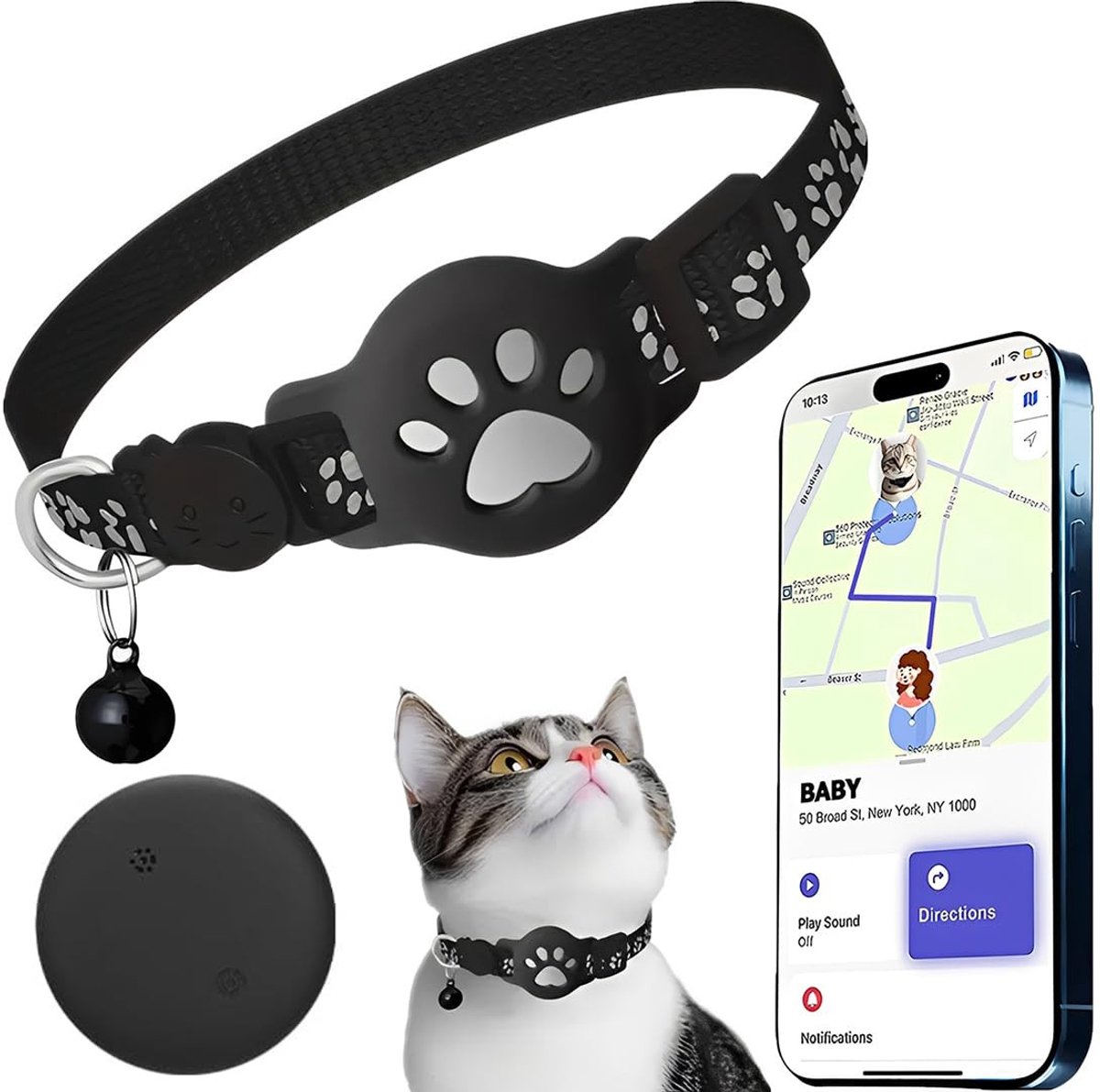 Elzusha - Verstelbare Kattenhalsband met GPS en Veiligheidssluiting