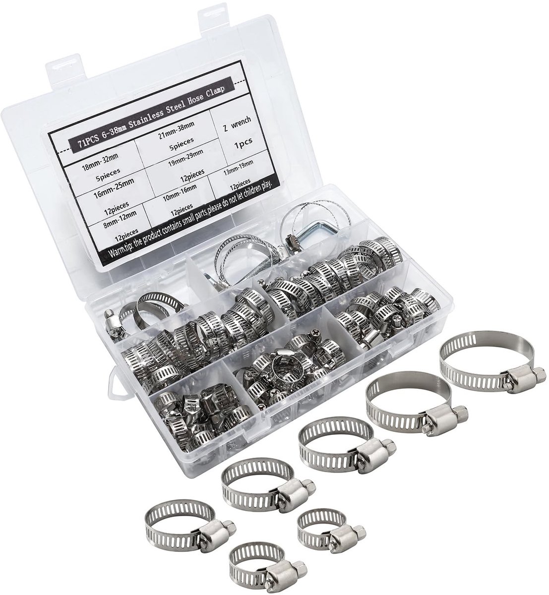 Elzusha - Verstelbare slangklemmen set - 71 stuks van 8-38 mm met opbergtas