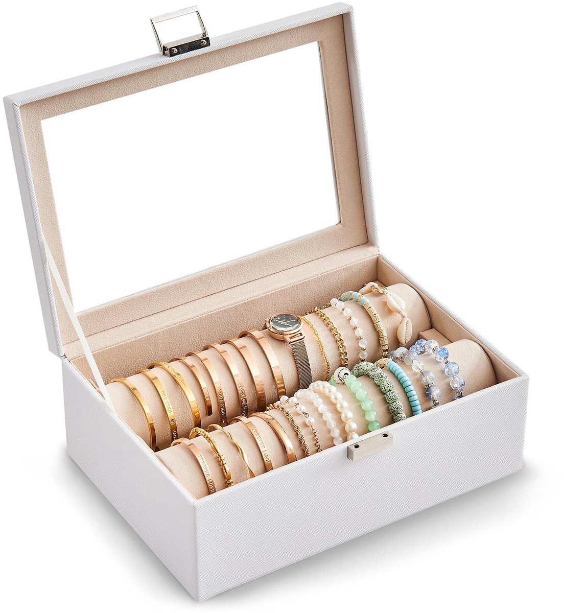Elzusha - Organiser voor Armbanden en Sieraden - Transparante Deksel - Wit