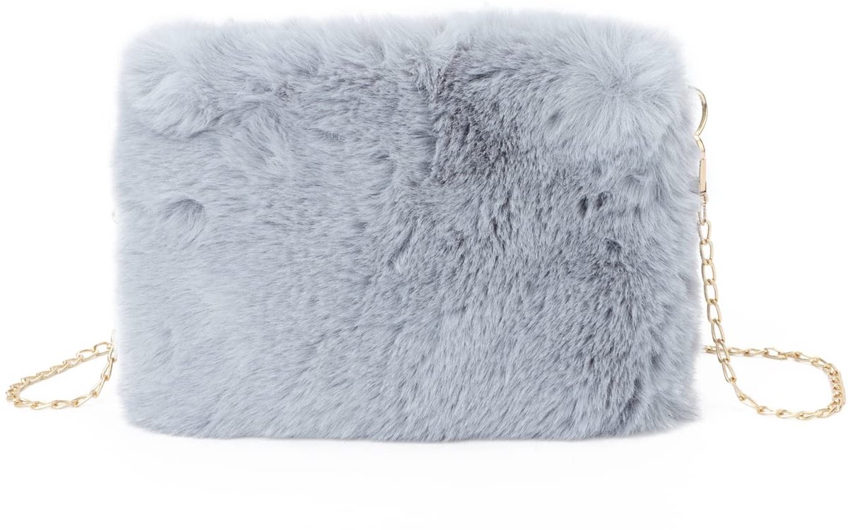 Elzusha - Dames Pluche Schoudertas met Ketting - Frosted Grijs