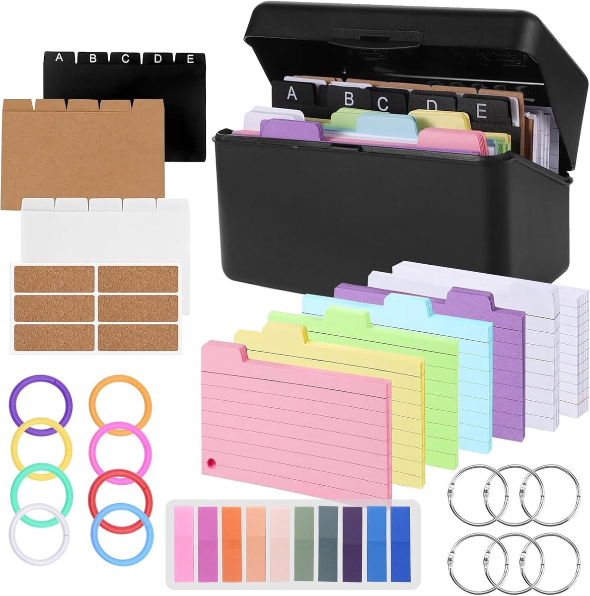 Complete Set van Flashcards met 230 Hechtnotes, 15 Indexkaarten en 15 Spiralringen voor Studio, Werk en Notities