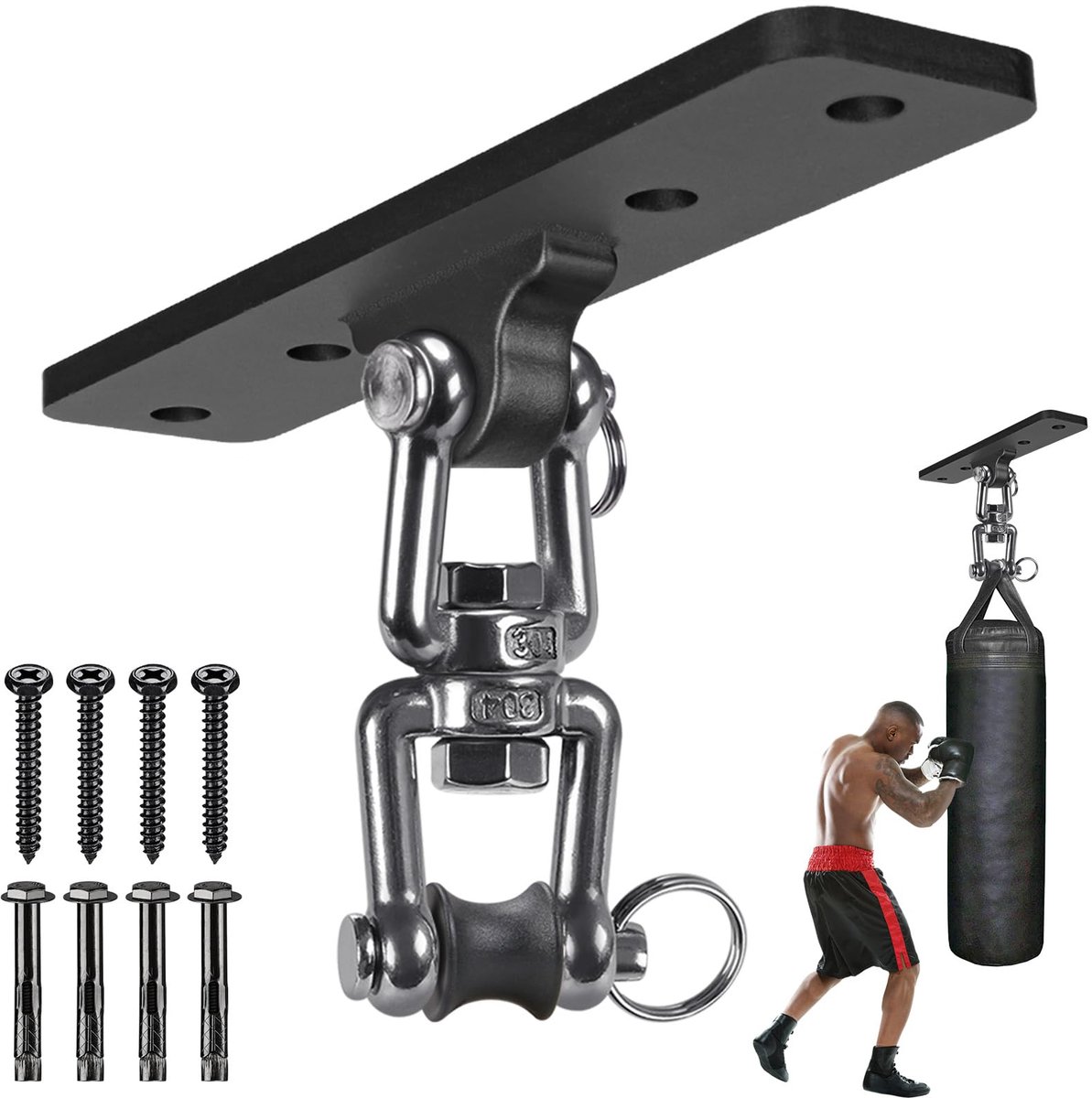 Bokszakophanger - Robuust Stalen - 360° Draaibaar - Plafond- en Wandmontage voor Houten Balken - Voor Boksen - Kickboksen - Muay Thai en Thuisfitnessapparatuur