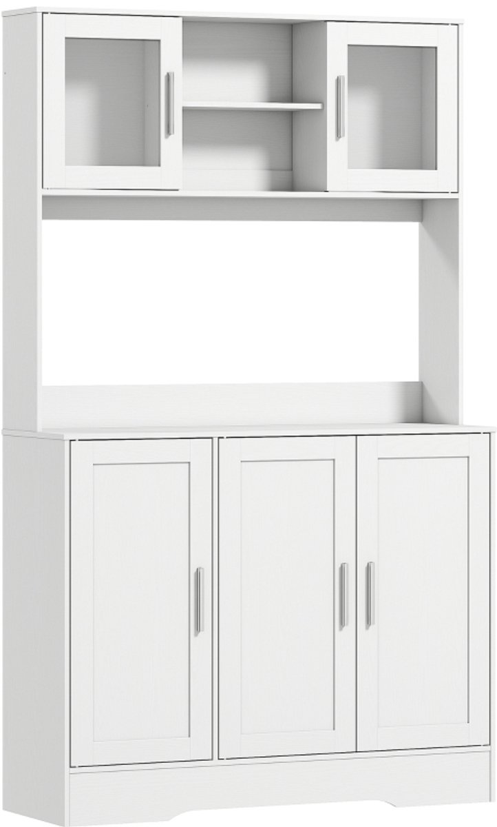 ZYLARO Keukenonderkast - Scandinavisch Design - 4 Kasten - Verstelbare Planken - Glazen Deuren - Open Oppervlak - Spaanplaat En MDF - Wit