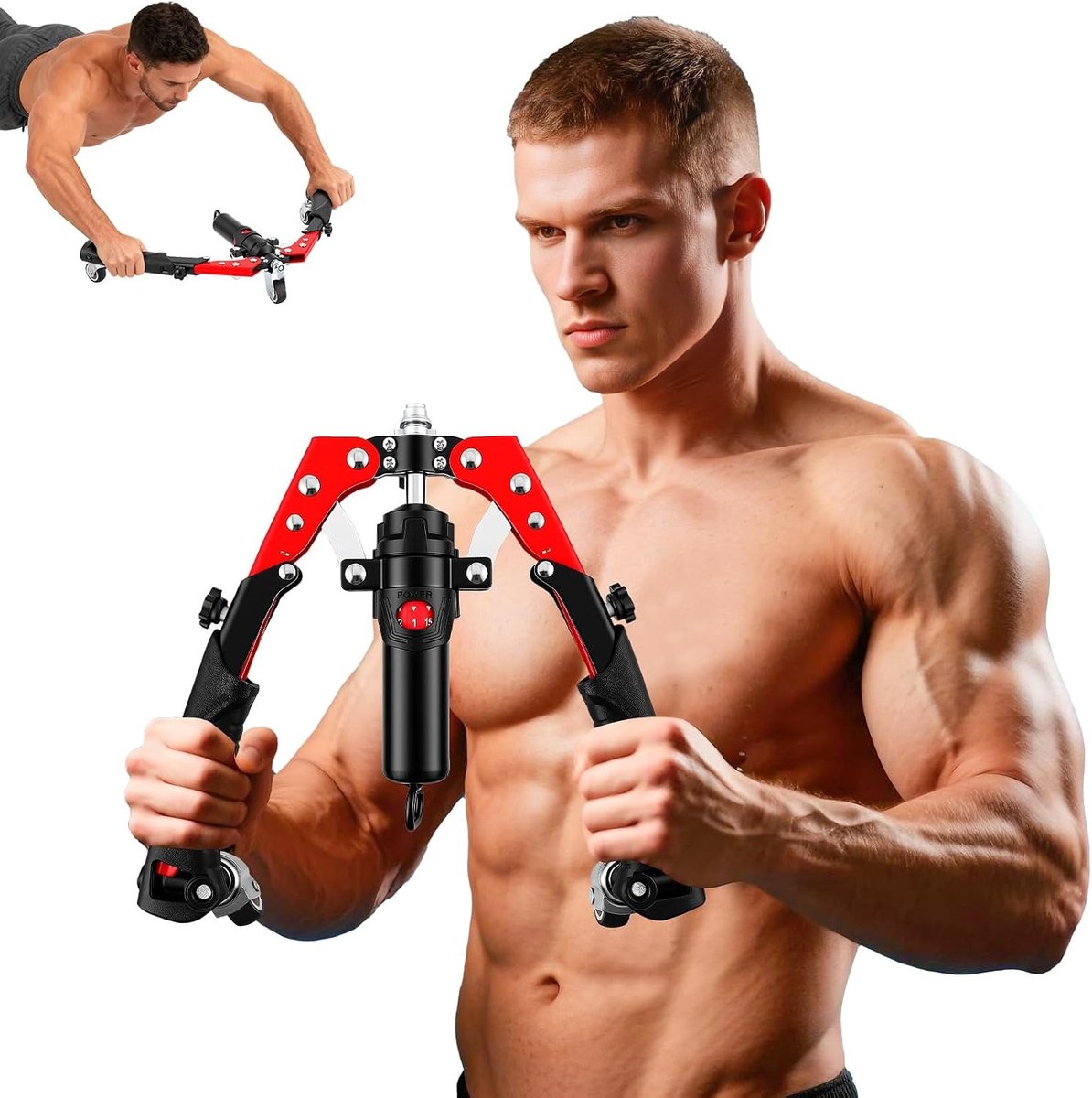 Krachtige 3-in-1 Armtrainer en Buikspierrolwiel met Instelbare Weerstand voor Thuisfitness, Ideaal voor Borst, Onderarmen en Core Training