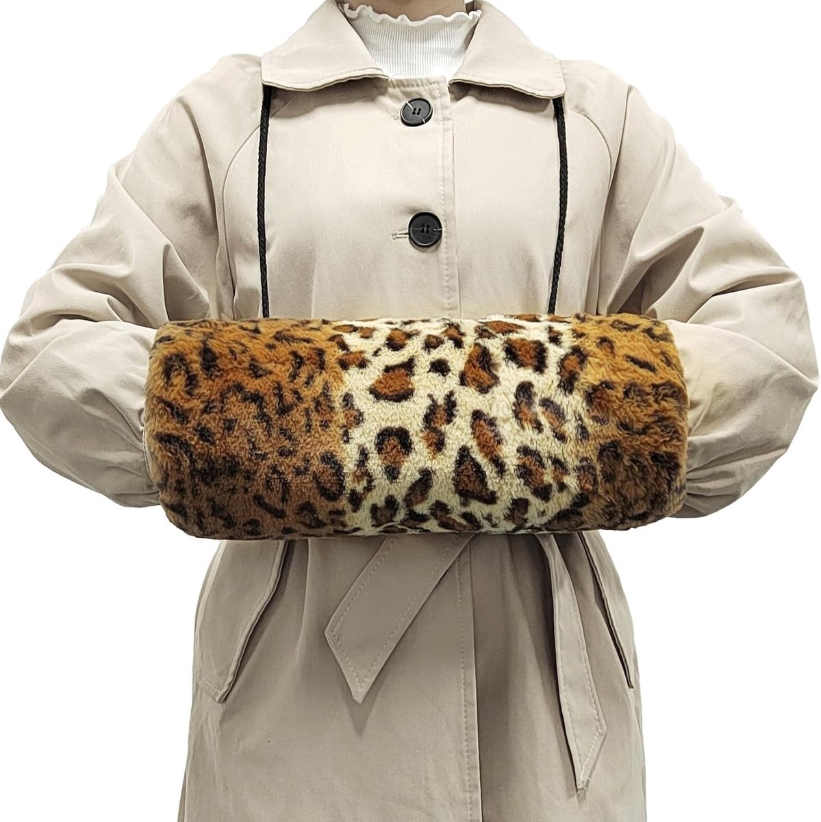 Faux Fur Hand Muff als Draagbare Handwarmer met Trekkoordzak en Warm Leopardenprint voor Mannen, Vrouwen en Meisjes