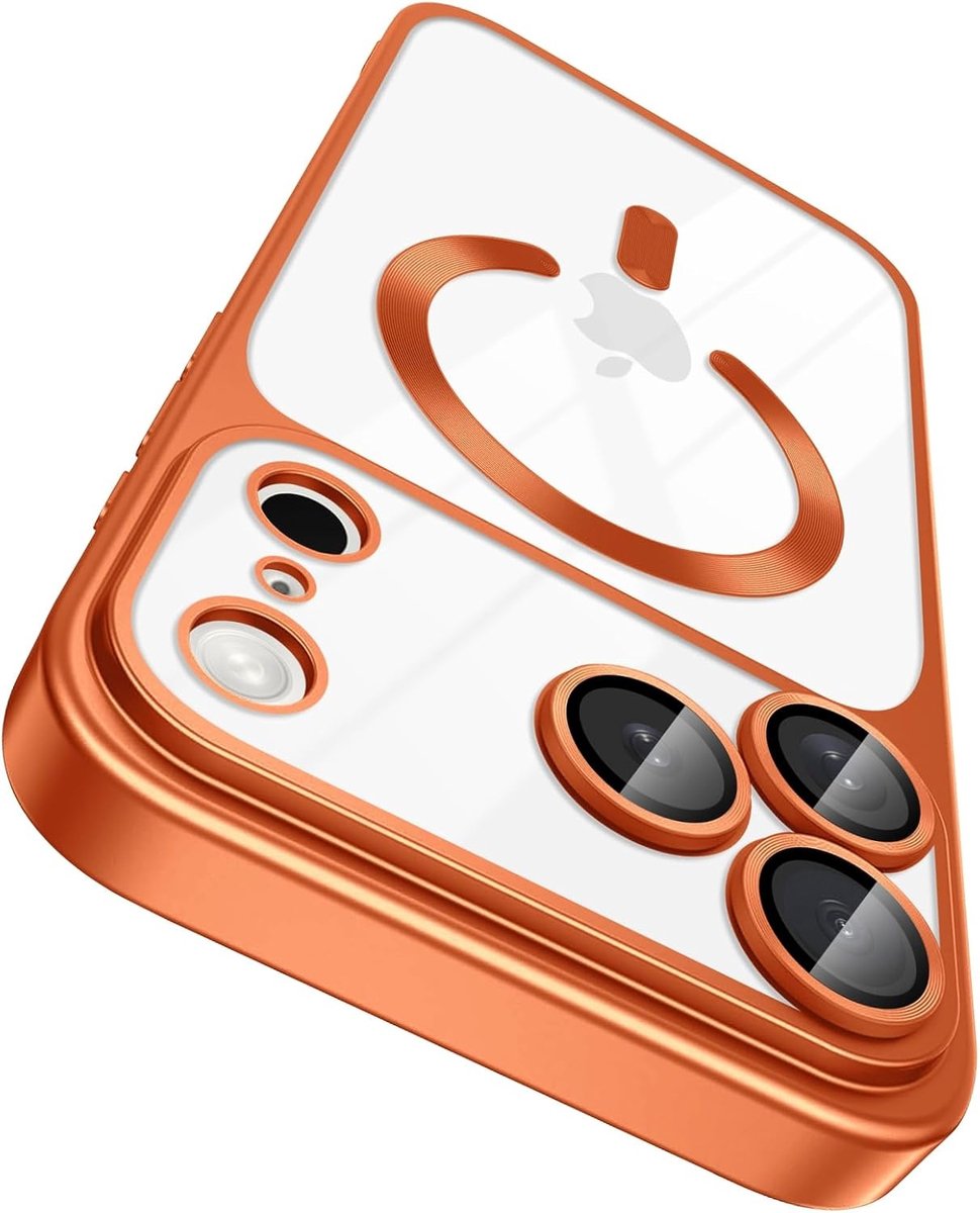 Hoesje Geschikt iPhone 18 Pro Hoesje – Transparant/Oranje Hybrid Backcover, MagSafe Compatibel & Verhoogde Camerabescherming – Slank en Stevig - Ntech