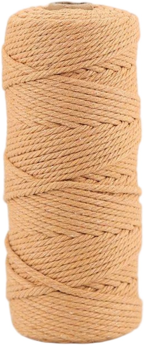 Macramétouw 3 mm x 100 m, natuurlijk katoenen draad voor wanddecoratie, plantenhangers, boho-decoratie,aardse gele