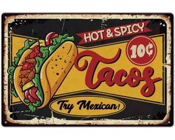 Tacos Food Metal Tin Plate - Heerlijke en Pittige Mexicaanse Keukenborden voor Retro Wanddecoratie in Huizen, Restaurants en Cafés