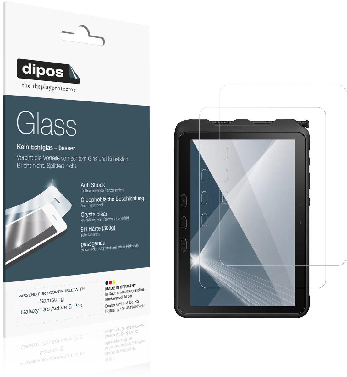 dipos – 2x Pantserfolie geschikt voor Samsung Galaxy Tab Active5 Pro 5G | 9H Screenprotector