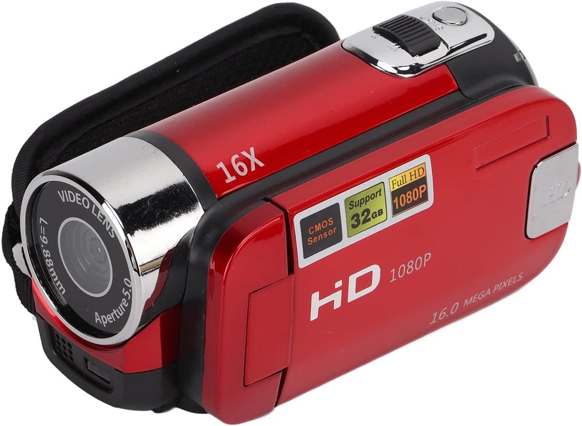 Videocamera/camcorder, digitale camera/recorder Full HD 4K 48MP camera/recorder met 270° rotatie, 2,7 inch kleurenscherm en 16x zoom (rood)
