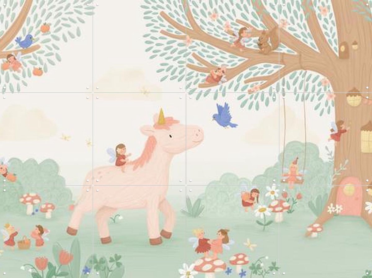 IXXI Unicorn in Fairyland, Love by Lily - 80 x 60 cm - Gratis ophangtool - Grote wanddecoratie en posters - Kleurrijk, Speels, Illustraties