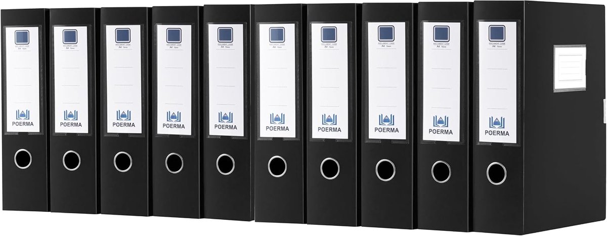 POERMA Archivbox A4, 10 stuks archiefdozen met 7,5 cm brede rug, A4 opvouwbare documentenbox van kunststof - ShopVlot