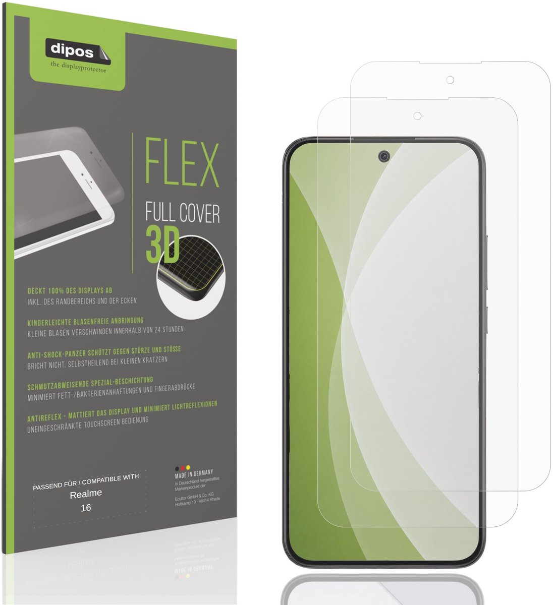 dipos FLEX – 2x Matte Screenprotector geschikt voor Realme 16 | Volledige Schermbescherming | Case-Friendly