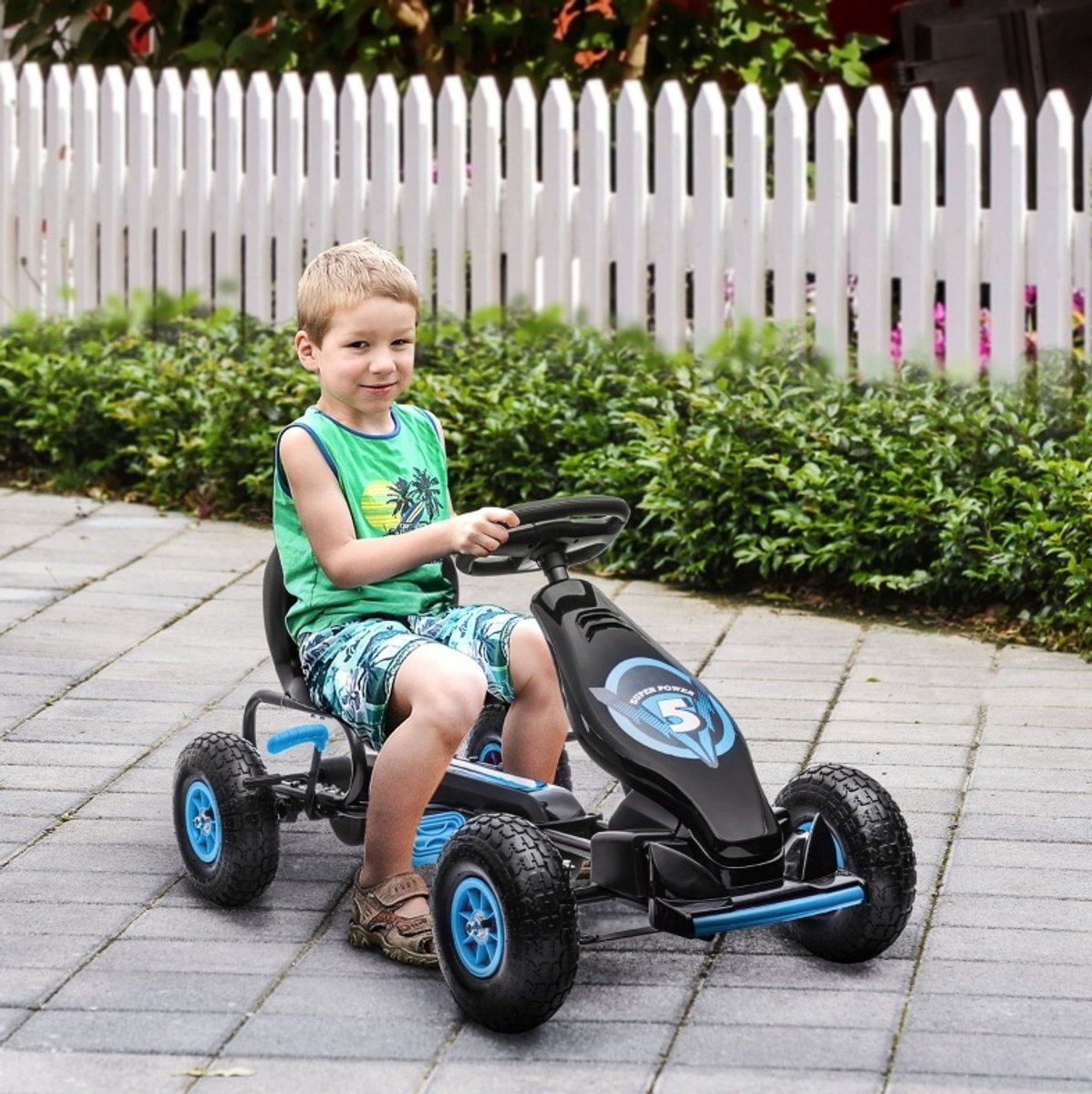 MODFU-Kinder Gokart-Pedalen-Verstelbare Stoel-Handrem-Blauw Zwart