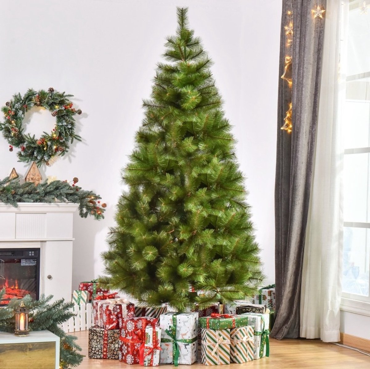 Kunstkerstboom 210 Cm Met 505 Takpunten – Vol En Natuurlijk – Ø90 X 210 Cm – Metaal – Groen – Voor Binnen – Inclusief Stevige Voet