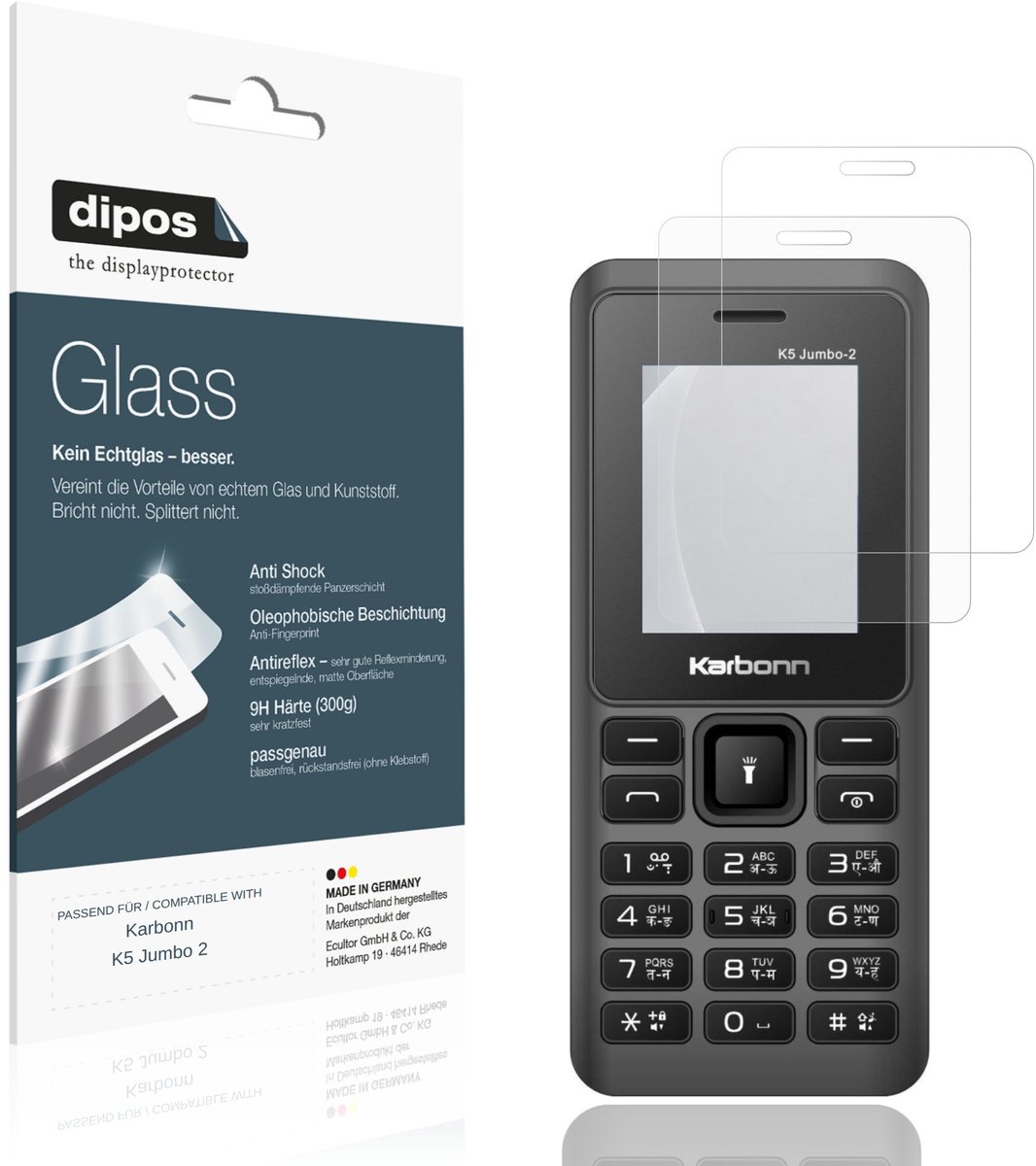 dipos – 2x Matte Pantserfolie geschikt voor Karbonn K5 Jumbo 2 | 9H Screenprotector