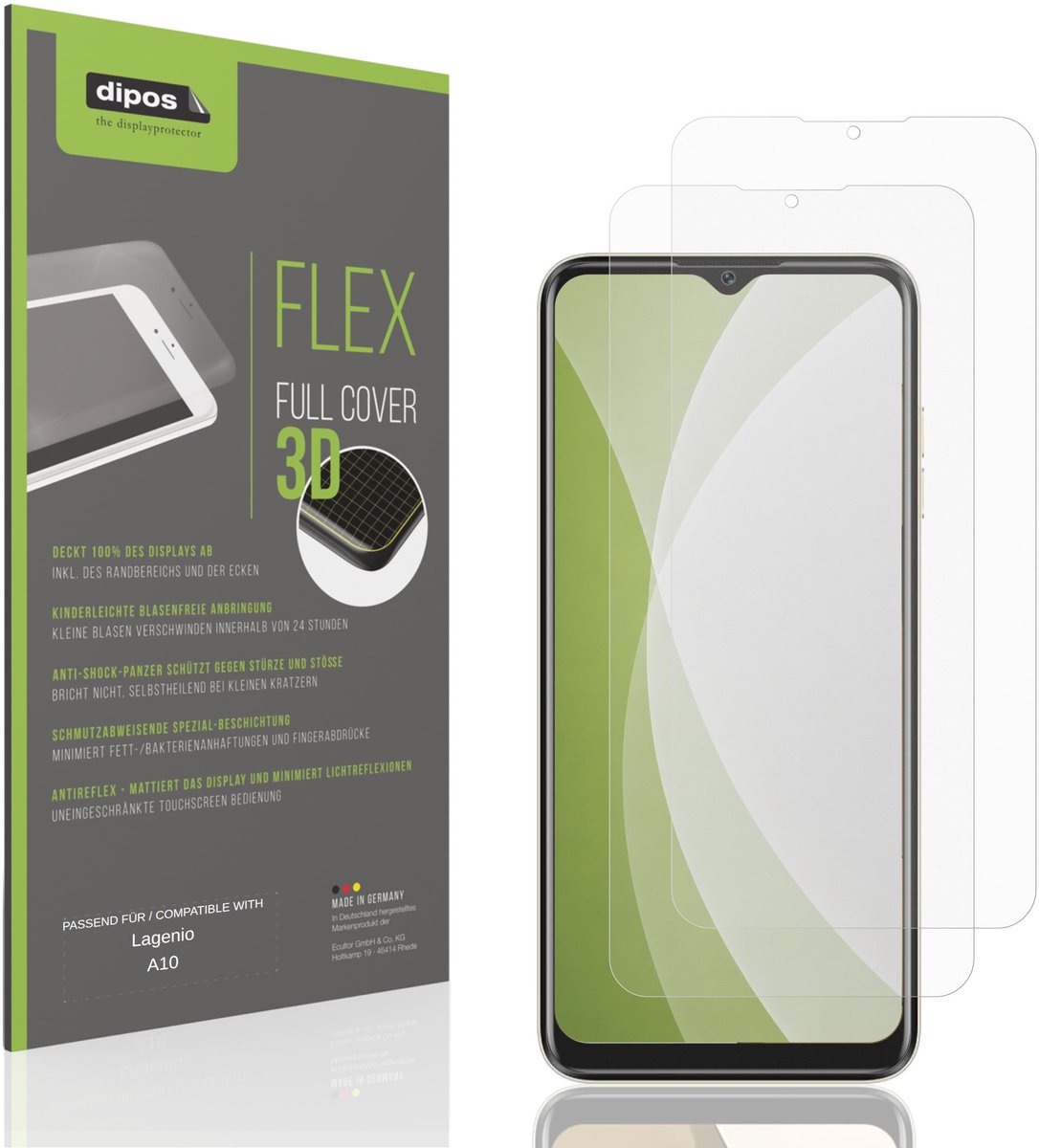 dipos FLEX – 2x Matte Screenprotector geschikt voor Lagenio A10 | Volledige Schermbescherming | Case-Friendly