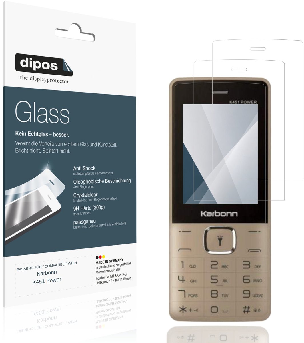 dipos – 2x Pantserfolie geschikt voor Karbonn K451 Power | 9H Screenprotector