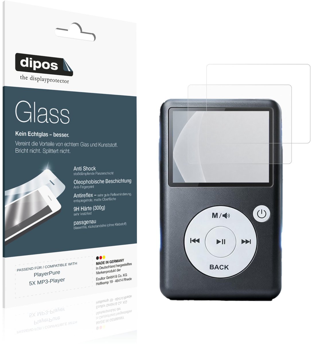 dipos – 2x Matte Pantserfolie geschikt voor PlayerPure 5X MP3-Player | 9H Screenprotector