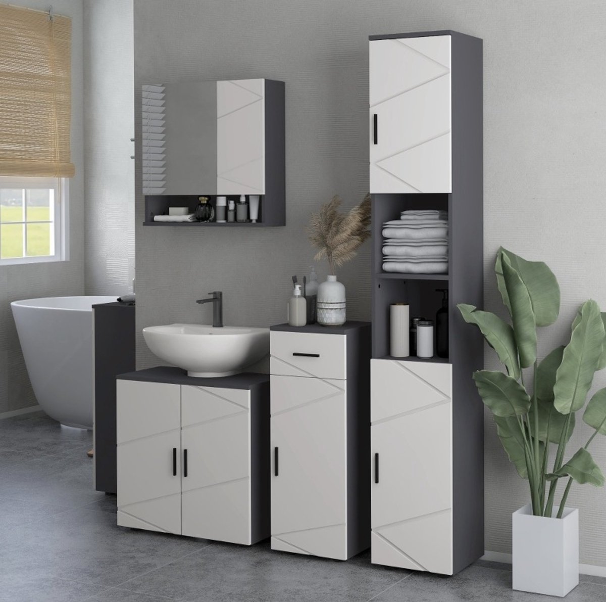 MODFU Halfhoge Kast-Badezimmerschrank-Schmal-Grau-183X30X30 Cm