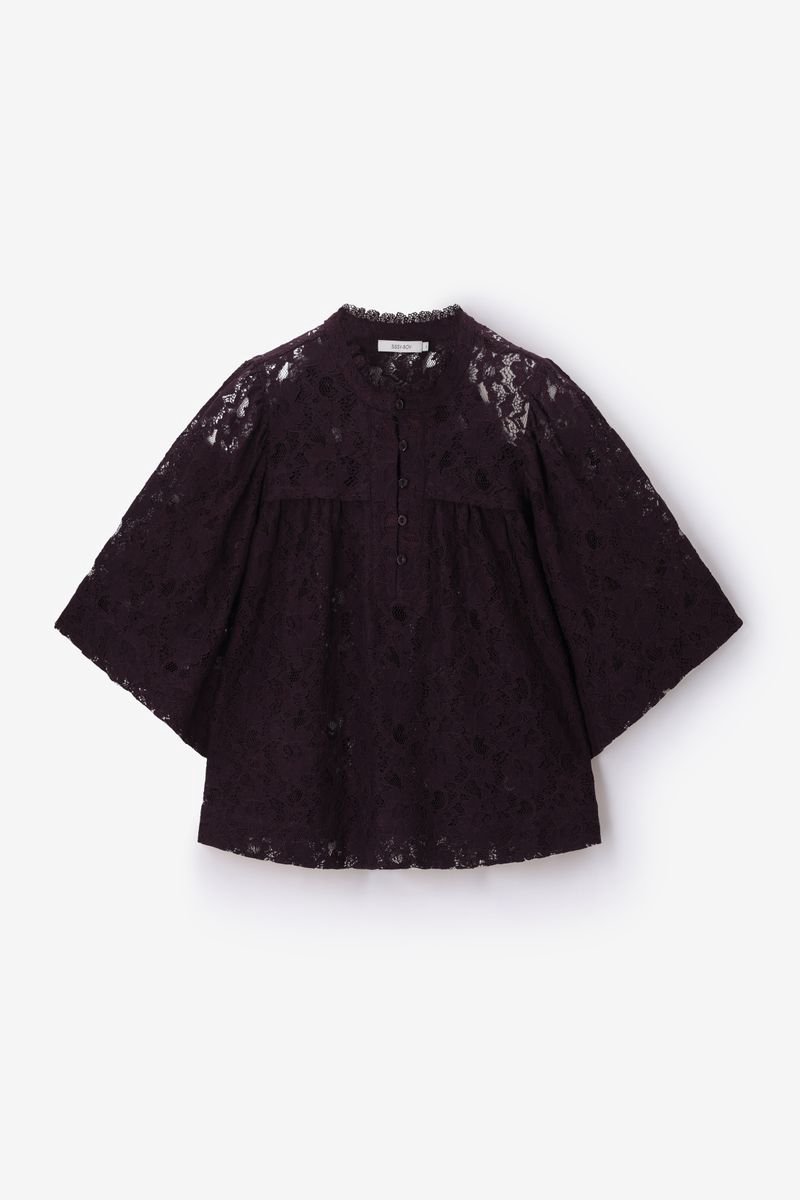 Sissy-Boy - Donkerbruine kanten blouse