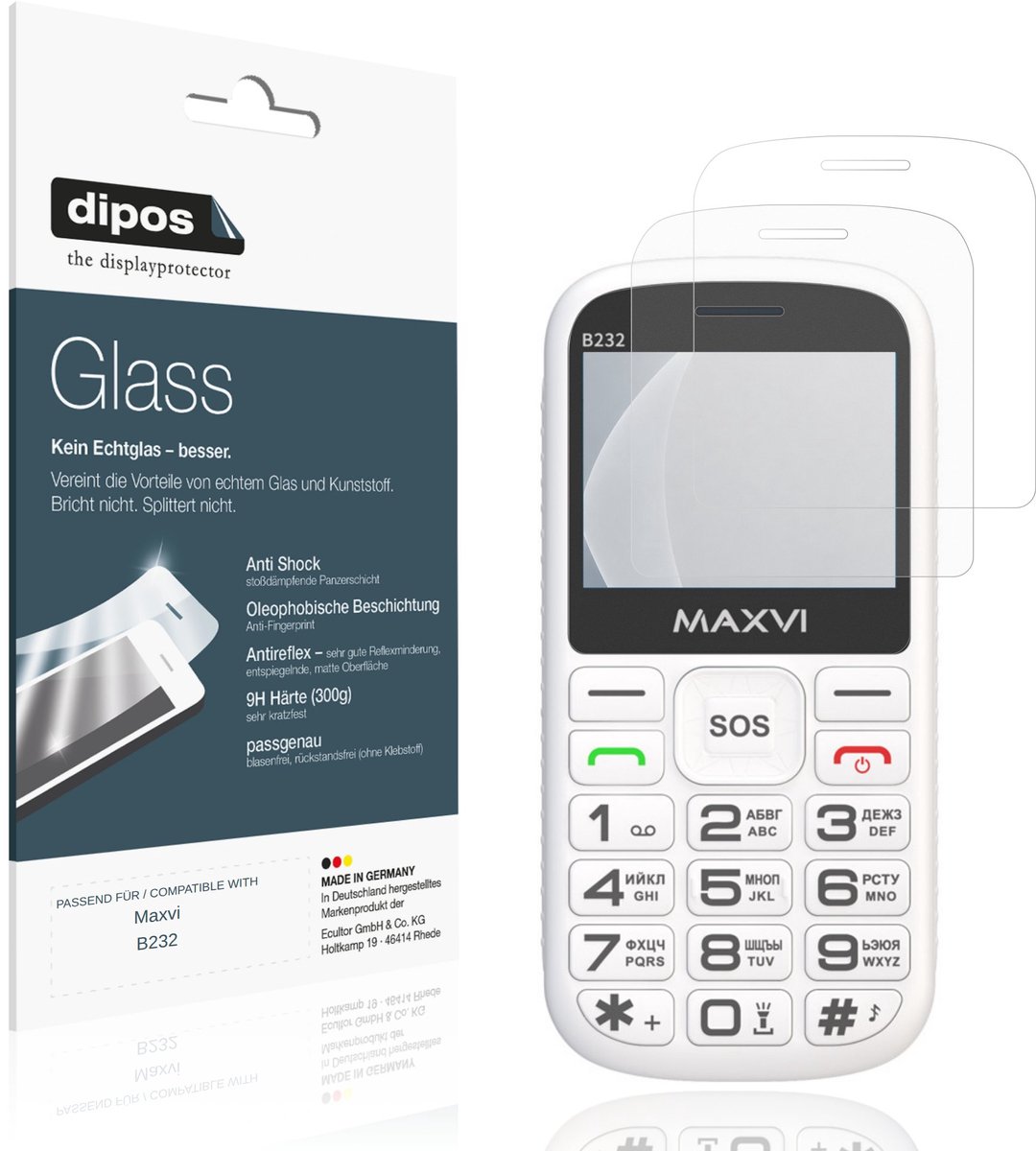 dipos – 2x Matte Pantserfolie geschikt voor Maxvi B232 | 9H Screenprotector
