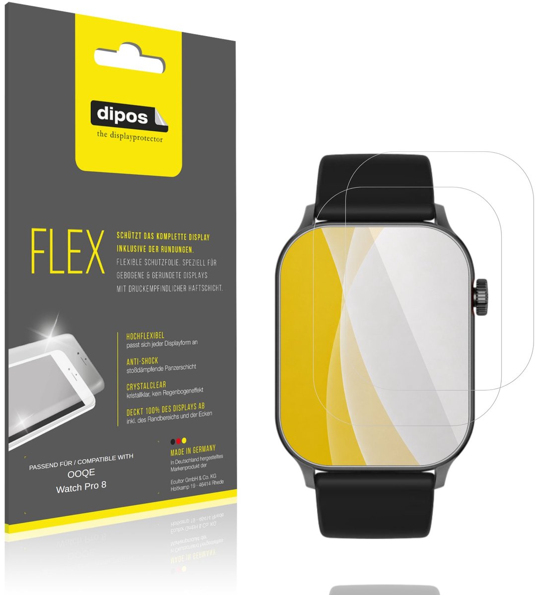 dipos – 2x Beschermfolie geschikt voor OOQE Watch Pro 8 | 3D Full Cover Screenprotector | 100% Passend