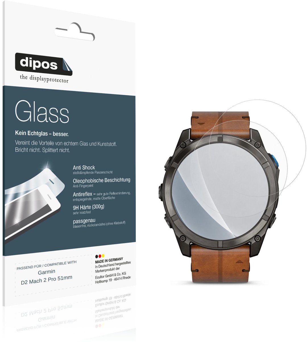 dipos – 2x Matte Pantserfolie geschikt voor Garmin D2 Mach 2 Pro 51mm | 9H Screenprotector