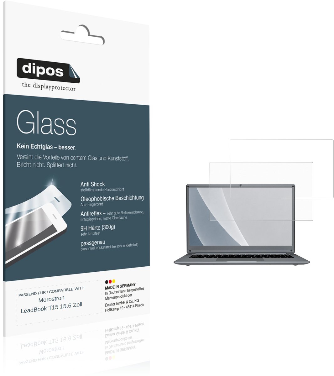dipos – 2x Matte Pantserfolie geschikt voor Morostron LeadBook T15 15.6 Zoll | 9H Screenprotector